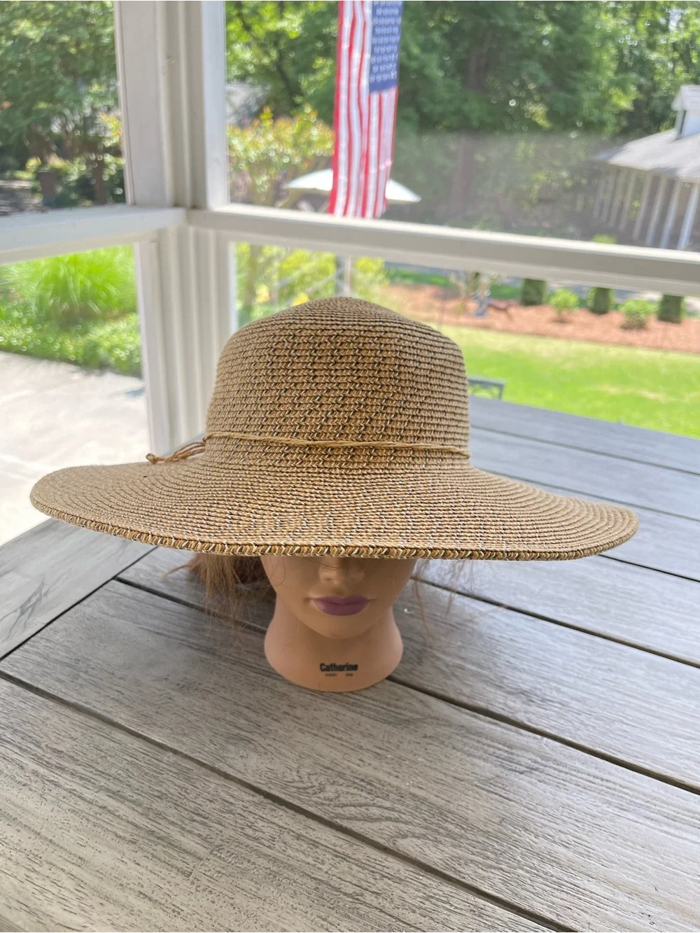 Nine West Packable Wide Brim Straw Sun Hat - Tan